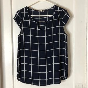 Navy blue and white blouse